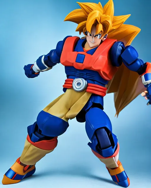 Prompt: a voltron action figure of goku, real life, studio lighting, professional photography