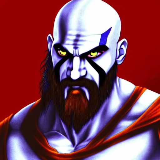 Prompt: portrait of kratos in anime style, highly detailed, centered, digital painting