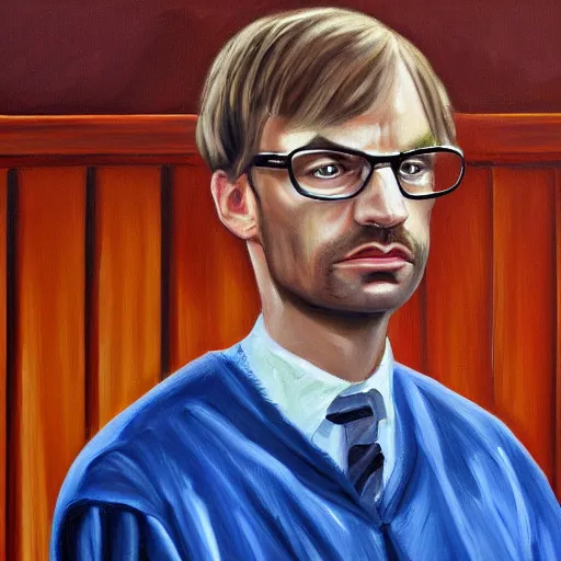 Image similar to a court judging jeffrey dahmer, oil painting, ultradetailed, digital painting, ultradetailed