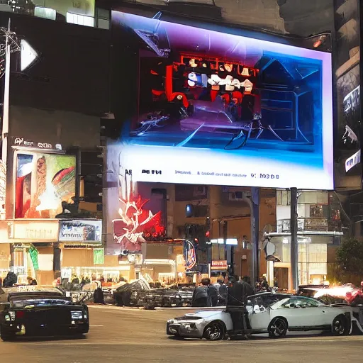 Image similar to sci-fi wall structure logotype and car on the coronation of napoleon and digital billboard in the middle in dark atmosphere by Ruan Jia Sheng Lam