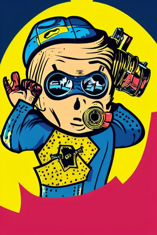 Image similar to fallout 7 6 retro futurist illustration art by butcher billy, sticker, colorful, illustration, highly detailed, simple, smooth and clean vector curves, no jagged lines, vector art, smooth andy warhol style