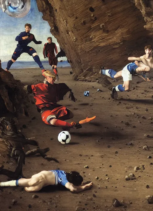 Image similar to a soccer match on the moon by edgar maxence and caravaggio and michael whelan and delacroix style, artistic, intricate painting, cinematic lighting, hyper realistic, extremely detailed, establishing shot, 8 k resolution, dramatic lighting