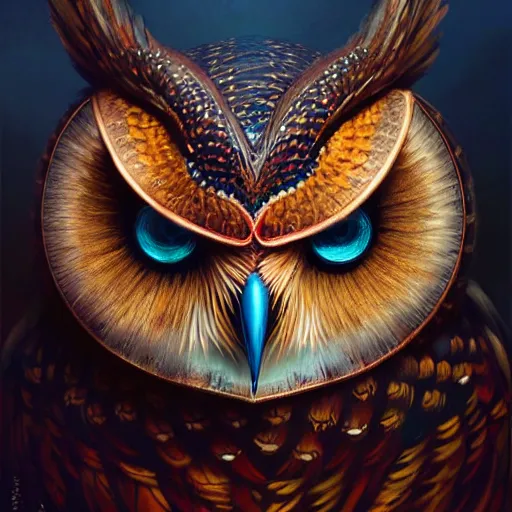 Image similar to a ultradetailed beautiful concept art of a an intricate wooden mask of an owl painted with beautiful colors, but the mask seems to hide some dark secret, concept art, sharp details, high resolution 4 k, by tom bagshaw, greg rutkowski, charli bowater and artgeem