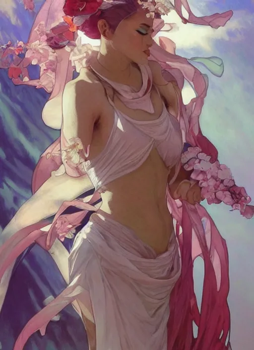 Image similar to rock m sakura, drag queen, painting by artgerm and greg rutkowski and alphonse mucha