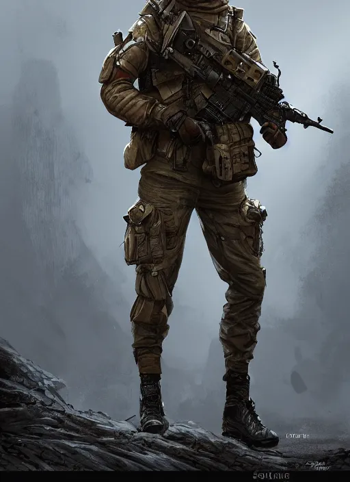 Prompt: a highly detailed digital painting of an sas soldier, epic composition, concept art, 8 k, artstation