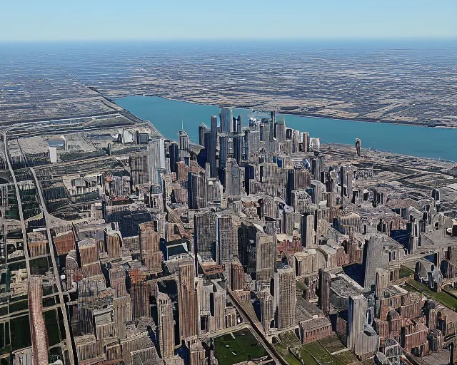 Prompt: multiple chicago beans float over the city of chicago in an invasion