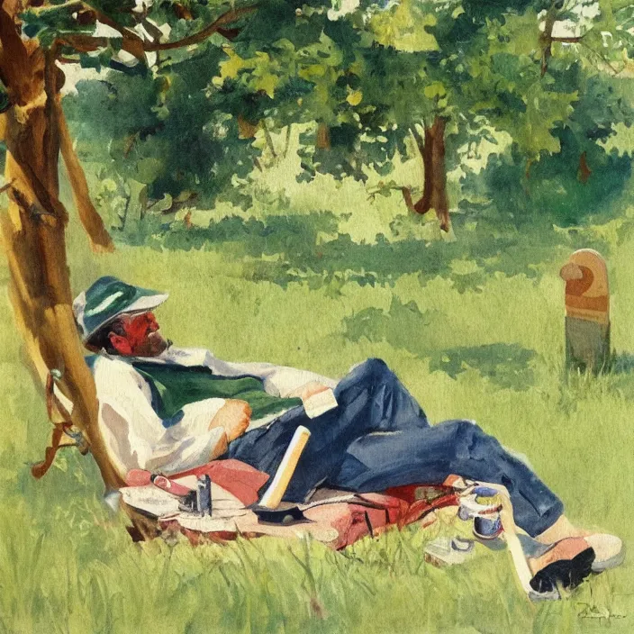 Image similar to lazy entomologist in the shade. painting by bernard emile