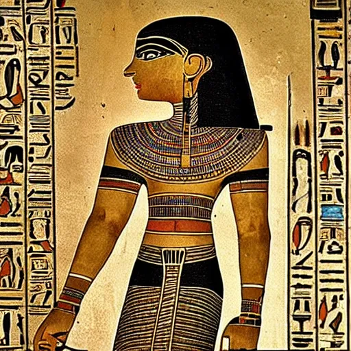 Image similar to ancient egyptian art featuring robots!