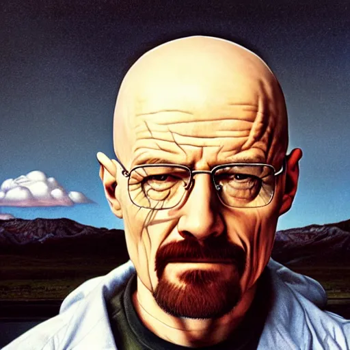 Prompt: walter white with no wrinkles, gerald brom
