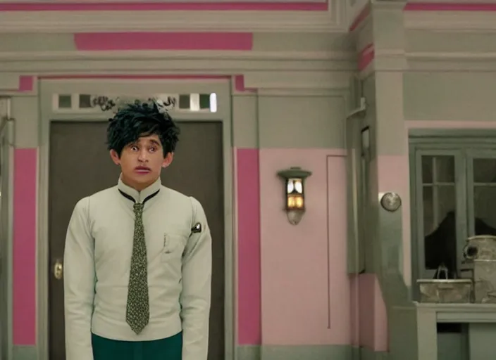 Prompt: a film still of midoriya in the grand budapest hotel ( 2 0 1 4 ), 4 k