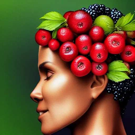 Image similar to ultra detailed two halle berry shaped exactly like berries on a tree duplicate rendered by octane digital painting inspired by arcimboldo