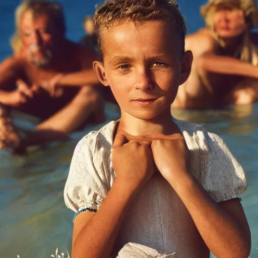 Image similar to closeup portrait of french people on the beach trying to push England further away, by Steve McCurry and David Lazar, natural light, detailed face, CANON Eos C300, ƒ1.8, 35mm, 8K, medium-format print