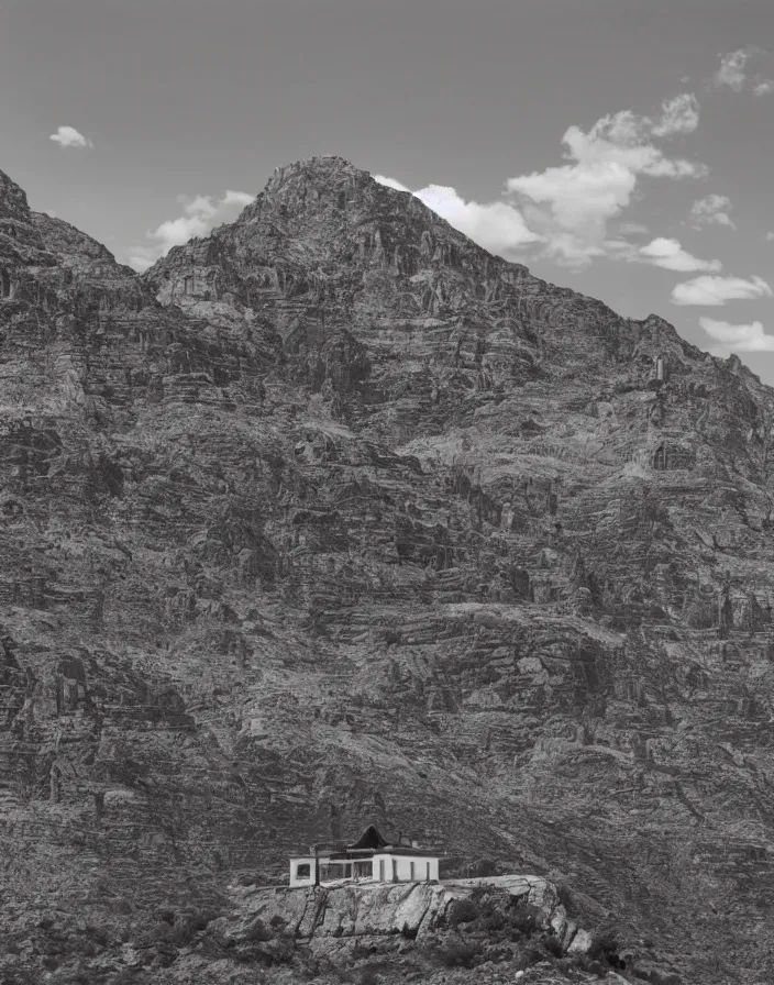 Image similar to a building in a stunning landscape by Ansel Adams