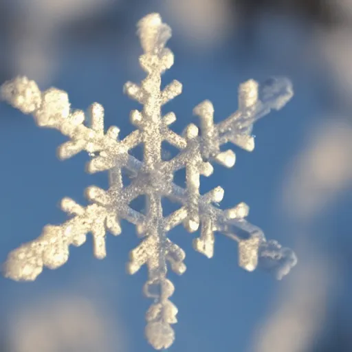 Prompt: a single snowflake glistening in brutal cold winter sun.