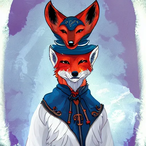 Image similar to an avatar portrait of a kitsune fox mage, in the style of dnd beyond avatar portraits