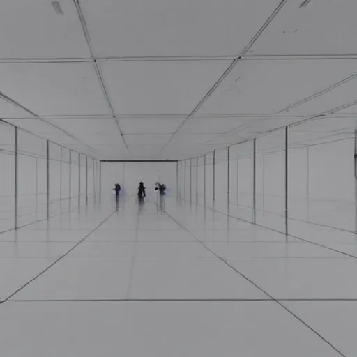 Image similar to a large cubic white room with no objects, misterious, 3 d perspective, still from movie by stanley kubrick