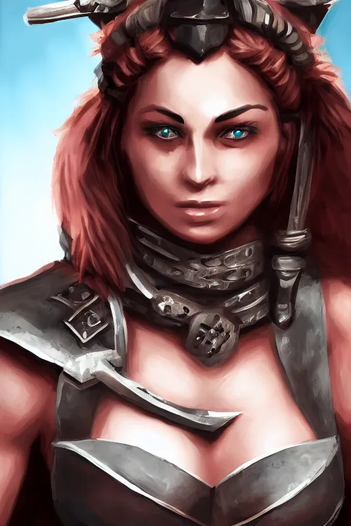 Image similar to portrait of a barbarian female, ultra sharp, very detailed, high quality focus by nixeu