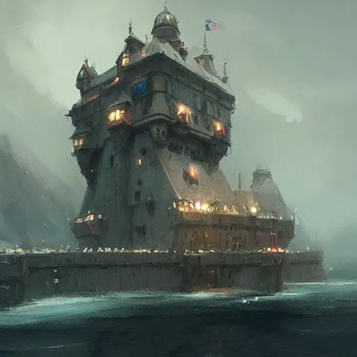 Prompt: a castle on the ship, by greg rutkowski, trending on artstation