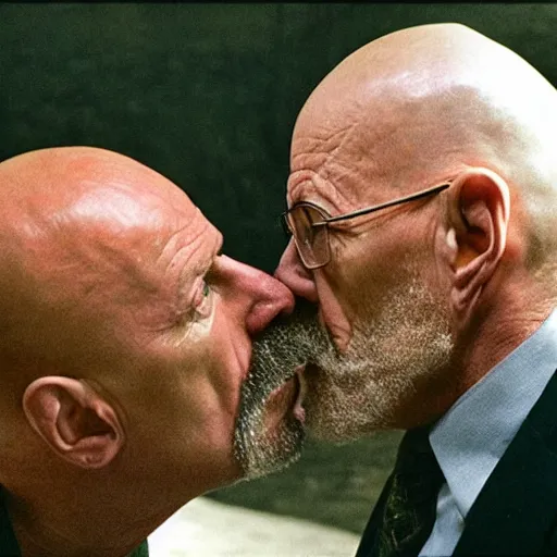 Image similar to Walter White and Mike Ehrmantraut kissing