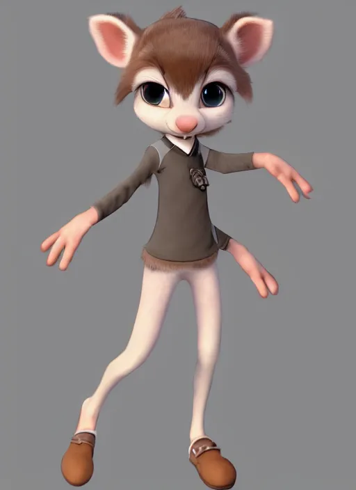 Prompt: female furry mini cute style, character adoptable, highly detailed, rendered, ray - tracing, cgi animated, 3 d demo reel avatar, style of maple story and zootopia, maple story rat girl, grey rat, grey skin, soft shade, soft lighting