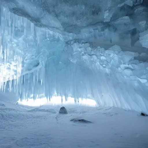 Image similar to icelandic ice caves, night, dark, surreal, creepy,