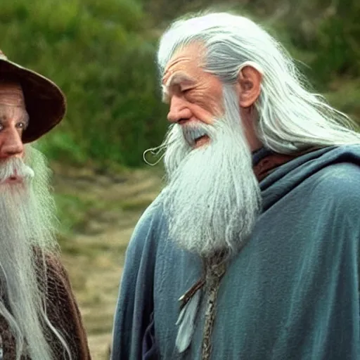 Image similar to gandalf and frodo falling in love