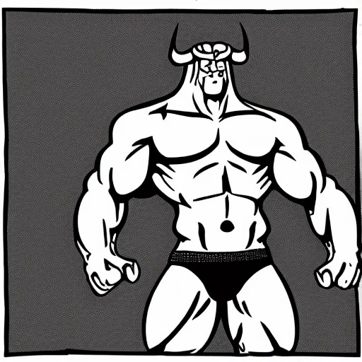 Prompt: a muscular bull with a pot belly, anime style