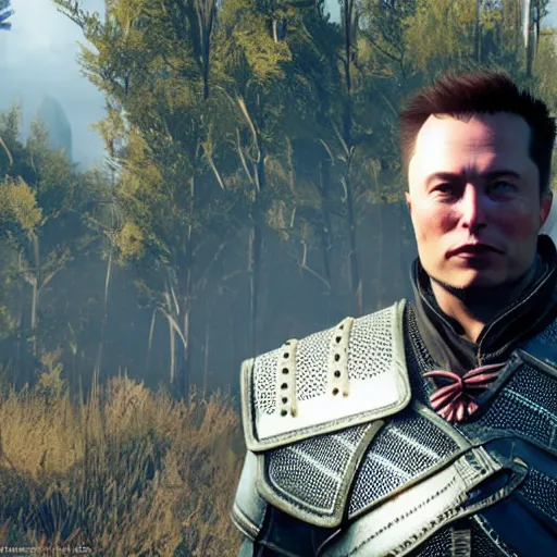 Image similar to Elon Musk in The Witcher 3, highly detailed, high quality, HD, 4k, 8k, Canon 300mm, professional photographer, 40mp, lifelike, top-rated, award winning, realistic, sharp, no blur, edited, corrected, trending