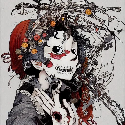 Image similar to anime manga skull portrait girl female skeleton illustration art Geof Darrow and Ashley wood and Ilya repin and alphonse mucha pop art