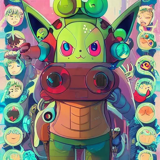 Image similar to lofi biopunk pokemon poster, Pixar style, by Tristan Eaton Stanley Artgerm and Tom Bagshaw.
