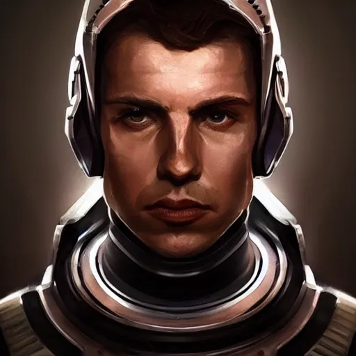 Image similar to portrait of a man with shocked expression by greg rutkowski, he is about 3 0 years old, short blond hair, athletic and strong, straight jaw, wearing futuristic space gear, highly detailed portrait, digital painting, artstation, concept art, smooth, sharp foccus ilustration, artstation hq.