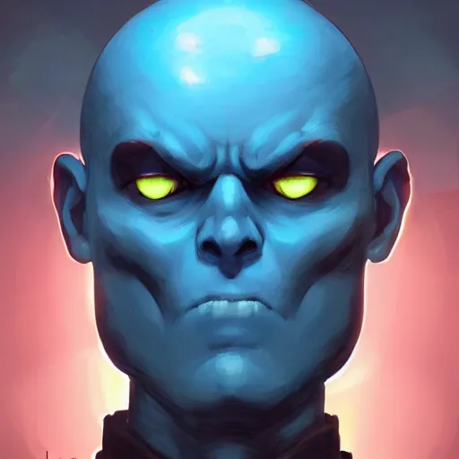 Prompt: centered mid ground full face portrait of an angry soldier with glowing blue eyes, a bald head and blue skin, rogue trooper, cyberpunk dark fantasy art, official fanart behance hd artstation by jesper ejsing, makoto shinkai and lois van baarle, ilya kuvshinov