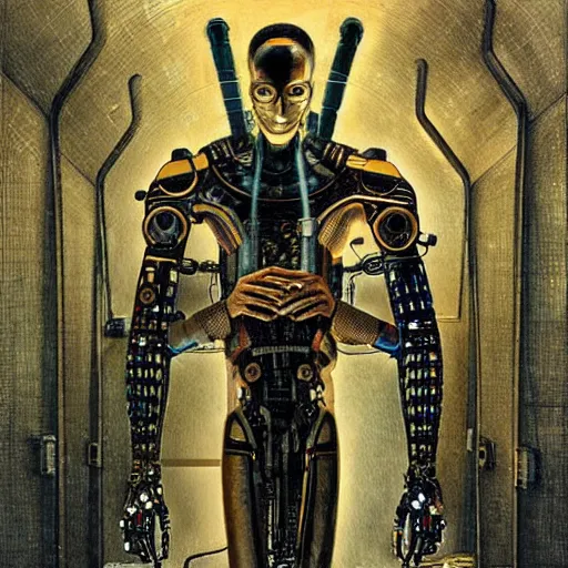 Image similar to a futurist techno - spirit cybernetic pharaoh, future perfect, award winning digital art by santiago caruso and alan bean