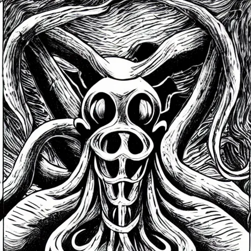 Image similar to cthulhu in the style of junji ito