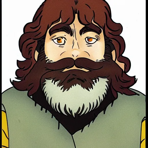 Image similar to gimli from the anime lord of the rings (1986), with ginger hair and a big beard, studio ghibli, very detailed, realistic