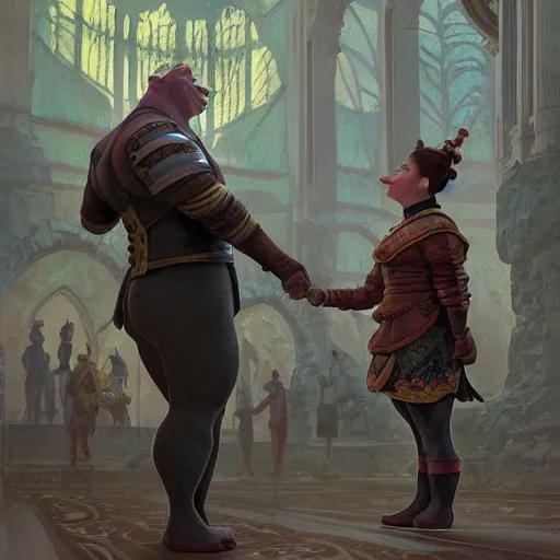 Prompt: Senator Armstrong Shakes hands with Shrek, intricate, stunning, highly detailed, digital painting, artstation, concept art, smooth, sharp, focus, illustration, art by artgerm and greg rutkowski and alphonse mucha