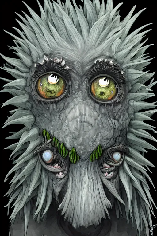 Image similar to a humanoid figure cirsium monster with large eyes, highly detailed, digital art, sharp focus, trending on art station, plant, anime art style