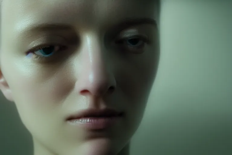 Prompt: an ultra realistic, cinematic, close up portrait, of a young woman, soft light, dreamy, facial features, stood in a cell, with prison clothing, detailed, deep focus, movie still, dramatic lighting, ray tracing, by michal karcz and yoshitaka and david cronenberg