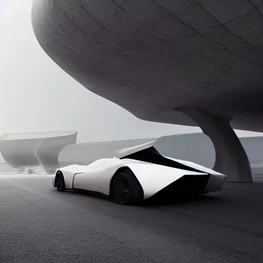 Prompt: khyzyl saleem car : medium size: 7, u, x, y, o medium size form panels: motherboard medium size forms : zaha hadid architecture big size forms: brutalist medium size forms: sci-fi futuristic setting: Ash Thorp car: ultra realistic phtotography, keyshot render, octane render, unreal engine 5 render , high oiled liquid glossy specularity reflections, ultra detailed, 4k, 8k, 16k: blade runner 2049 color colors : cinematic, high contrast: tilt shift: sharp focus