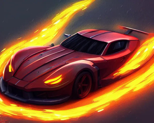 Image similar to sports car heavy rain fire, deep focus, d & d, fantasy, intricate, elegant, highly detailed, digital painting, artstation, concept art, matte, sharp focus, illustration, hearthstone,