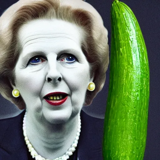 Prompt: Margaret Thatcher as a cucumber, hyper realistic, macro photo