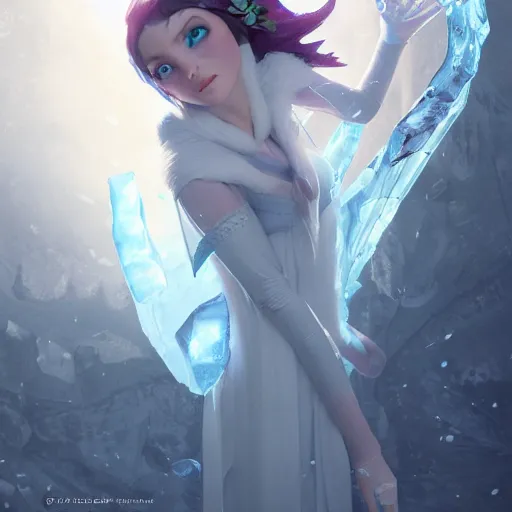 Image similar to a fantasy elf woman trapped and frozen trying to get out of a block of clear ice, with frozen flowers around her, treding artstation, greg rutkowski, cinema 4 d, cinematographic, greg rutkowski