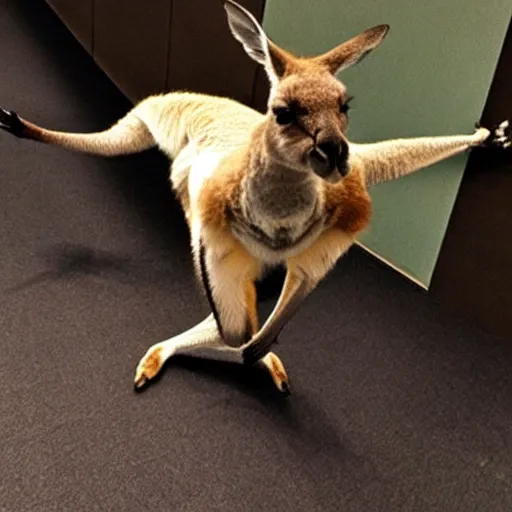 Image similar to kangaroo doing parkour at imax