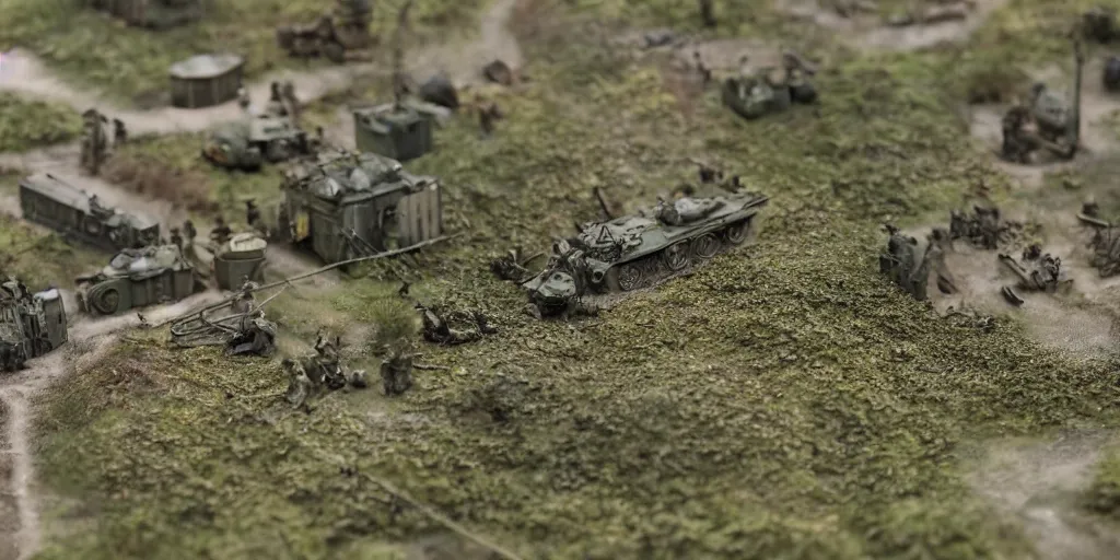 Image similar to zoomed in photo taken of an epic intricate extremely detailed, ww 2, landing at normandy, battlefield diorama, with highly detailed, exquisitely weathered 3 d printed models. macro shot, photorealistic, sharp focus, f 0. 4, golden ratio, soft light,, 3 9 0 0 k