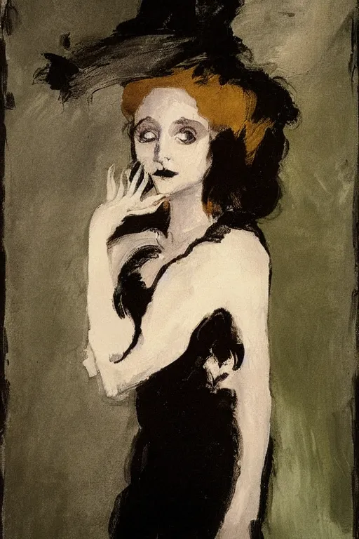 Image similar to portrait of evanna lynch as delirium of the endless, the sandman by walter sickert, john singer sargent, and william open