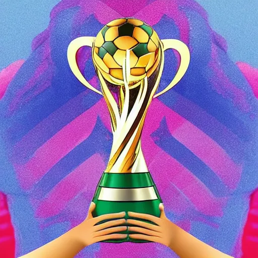 Image similar to Unicorns holding the World Cup Trophy