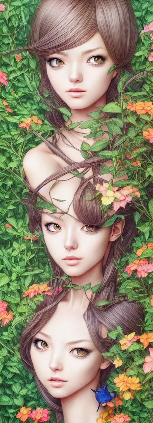 Prompt: richly detailed color pencil illustration of a portrait of a stylish gardener woman hypnotic cat, by artgerm and range murata rendered with 3 d effect.