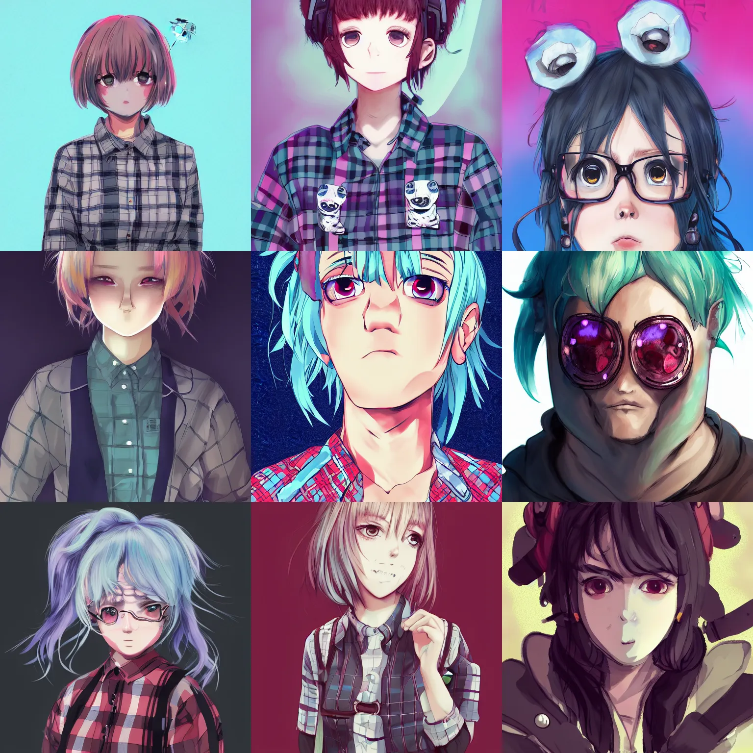 Prompt: full headshot portrait of anime tardigrade punk, digital art, drawn by WLOP, by Avetetsuya Studios, anime manga panel, trending on artstation, wearing a plaid shirt