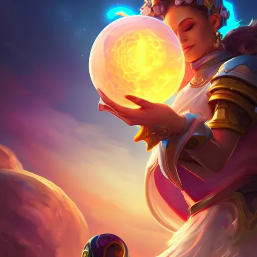 Prompt: a player goddess rolling a planet on finger floating in space, highly detailed, digital painting, artstation, octane render, concept art, matte, sharp focus, hearthstone, illustration