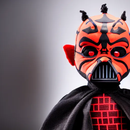 Image similar to studio portrait still of!!!!! darth maul!!!!!! plush toy, 8 k, studio lighting, key light,